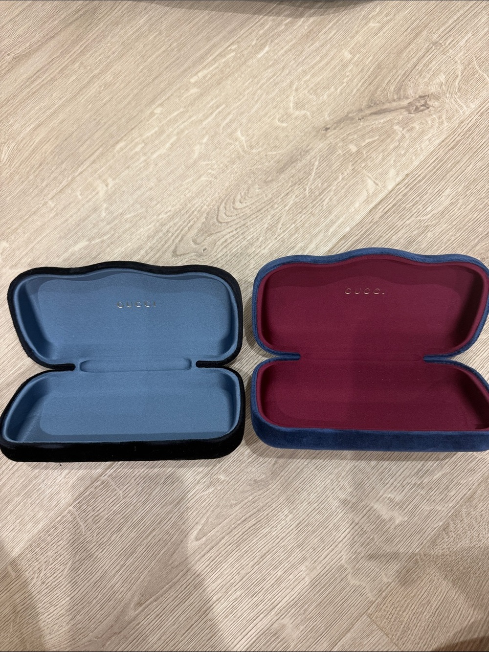 Gucci Velvet Eyewear Cases in Blue and Burgundy Duo